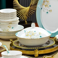 Service de table en porcelaine de Jingdezhen 56 pièces, style paysage Famille-Rose, tendance nationale, en porcelaine fine, bols et assiettes