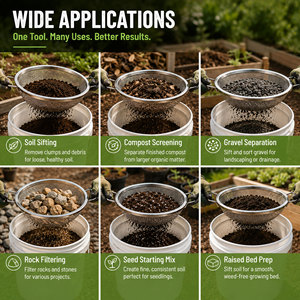 Galvanized Steel Soil Sifter Screens 1/4 1/8 <b>Mesh</b> 1.0MM <b>Wire</b> Gauge 30cm Diameter for 5 Gallon Buckets Filter Set - Product Image 5