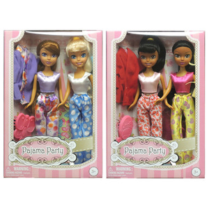 High Quality 27cm Plastic Twin Doll Set with Robe and Grooming Brush in <b>Window</b> Box Packaging for Sibling Role Play Activity - Product Image 2