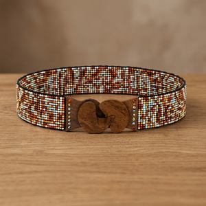 Cinturón de Cintura con Cuentas Multicolores y Hebilla de Madera, Accesorio de Moda Boho Hip Hop para Mujeres, Chicas y Uso Casual - Product Image 3