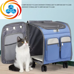 Sac de transport pour animaux de compagnie, poussette pour chat, sac à dos en polyester Oxford et cuir, écologique, style décontracté, roues universelles, transport d'animaux de petite taille - Product Image 3