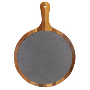 Stock local américain 10 1/2 "X 14 1/2" <span class=keywords><strong>Planche</strong></span> de service ronde en <span class=keywords><strong>bois</strong></span> d'acacia/ardoise <span class=keywords><strong>Planche</strong></span> à <span class=keywords><strong>pizza</strong></span> en <span class=keywords><strong>bois</strong></span> avec poignée pour les ébauches de gravure laser - Product Image 4