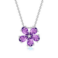 Collier pendentif fleur en argent sterling S925 incrusté de pierre naturelle, charme minimaliste pour femme