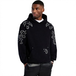 Sudadera con Capucha para Hombre con Pedrería, Logotipo de Cristal Personalizado, 100% Algodón, Invierno, Ecológica, Moda Urbana, OEM - Product Image 1