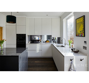 Armario de cocina pequeño con acabado lacado de Mdf, Color blanco, diseño moderno <span class=keywords><strong>Simple</strong></span>, 2023 Dorene, forma de L - Product Image 1