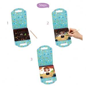 كتاب فنون الخدش للأطفال مع قلم خشبي وقوس قزح مجموعة ألعاب رسم إبداعية بنفسك مجموعة اللوحات - Product Image 2