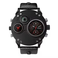 Montre à quartz pour homme OULM 3741, plusieurs fuseaux horaires, montres de luxe tendance, fenêtre de boussole 3D, montre-bracelet pour homme, bracelet en cuir sport, horloge