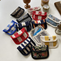 Dompet Wanita Lucu Motif Garis Vertikal, Tas Headphone Vintage, Dompet Koin Mini Kanvas, Tempat Kartu Gaya Korea, Grosir Kustom