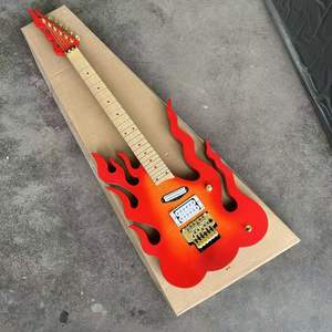 <span class=keywords><strong>Guitare</strong></span> <span class=keywords><strong>électrique</strong></span> couleur feu avec touche en érable Finition mate Mécanisme à double action Lumières LED Chevilles d'accord entièrement fermées - Product Image 3