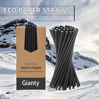 Pailles à boire en papier biodégradable noir 197mm écologiques personnalisées avec logo pour la maison et le bar accessoires de thé à bulles