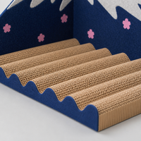 YAOYUE Griffoir pour chat Mont Fuji avec fleurs de cerisier roses, papier ondulé bleu marine, 50x35x37cm, design d'angle