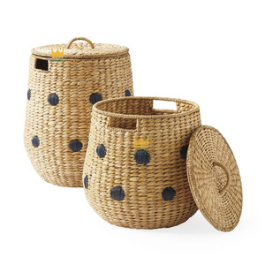 Cestas Redondas de Mimbre con Tapas, Estilo Bohemio con Diseño de Lunares, para Decoración y Organización de Habitaciones Infantiles - Product Image 3