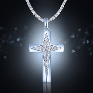 925 Sterling Silver Moissanite Cross Pendant Necklace Iced Out Chain Link Unisex Hip Hop Jewelry Gift - Product Image 3