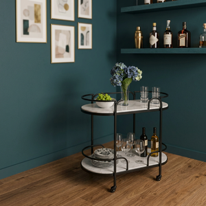 Minimalist Double Tier Utility Cart With Wheels Round Metal Storage <b>Rack</b> For Kitchen Tableware - Product Image 5