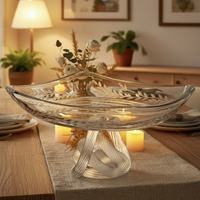 Assiette en verre cristal classique faite à la main, base en forme de nœud, style rectangulaire, pour fêtes, hôtels, restaurants, camping, événements, service de fruits secs