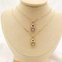 Collier avec pendentif petit ours en or massif 18 carats avec diamants naturels, design mignon, or véritable 18 carats, bijoux fins pour femmes