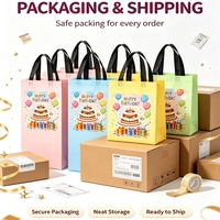 Sac de fête en non-tissé à motif personnalisé, avec poignée noire, sac fourre-tout pour cadeau d'anniversaire