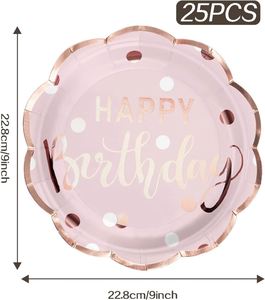 Wholesale Modern Style Birthday Party Tableware Outstanding Quality Pink Gold Glitter Rim Scalloped Edges Hot Selling - Product Image 5