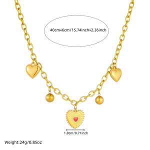 Heart-Shaped Stainless Steel Pendant Necklace Gold Plated Chain With Red Heart Charm Unisex Gift Jewelry - Product Image 4