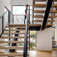 Garde-corps intérieur droit en bois avec câble en acier Mono moderne avec revêtement en poudre Escalier flottant noir pour la maison