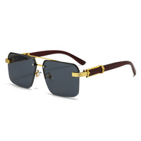 Lunettes de soleil carrées demi-cerclées pour femmes, bords taillés en diamant, motif marbré, branches effet bois, protection solaire UV400 transfrontalière