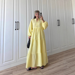 Nouvelle Robe Longue Décontractée à Manches Longues pour Femme, Style Artistique Boutonné, Couleur Unie, Coupe Ample, Tendance Européenne et Américaine, Collection 2026 - Product Image 5