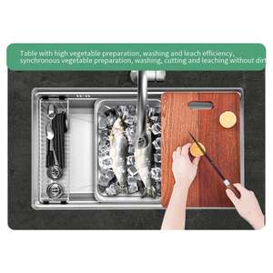 Fregadero de Cocina de Acero Inoxidable 304 Personalizado de Fábrica Leimanxi, 0.75 mm de Grosor, 4 Orificios, Modelo de Electrólisis 6845, Estirado Manualmente - Product Image 3