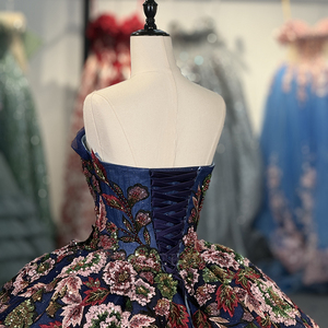 Abito da Quinceañera Jancember 1570 di Lusso <span class=keywords><strong>Blu</strong></span> Navy con Ricami Floreali 3D, Vestito da Ballo in Tulle Scintillante - Product Image 6