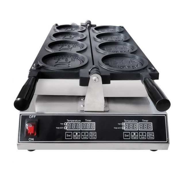 Food Shop Waffle Baking Machine Electric 4Pcs Gold Coin Waffle Maker Machine Non-stick Coating Coin Waffle Machine