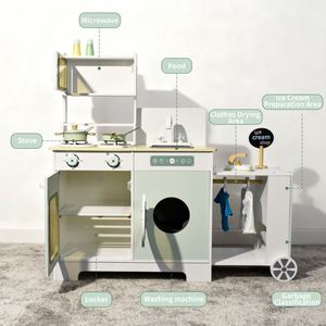 Jouets en bois pour enfants de 4 à 6 ans : Cuisine multifonctionnelle de simulation style coréen, ensemble de lave-linge, jeu d'imitation pour l'apprentissage cognitif et la vie quotidienne - Product Image 2