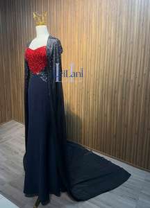 Vestido sin mangas con corte en A para mujer, con capa, adornado con pedrería de alta gama, de seda, elegante, para fiesta, de Vietnam. - Product Image 5