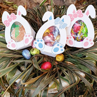 Boîte en papier créative en forme d'œuf avec fenêtre, motif lapin de Pâques, pliable, pour bonbons, gâteaux, cadeaux et faveurs de fête