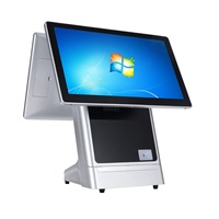 POS-терминал от производителя: серебристый металлический корпус, ОС Windows/Android, емкостный сенсорный экран, LED-дисплей цен, настраиваемый одинарный/двойной экран