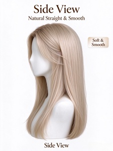 Perruque longue et droite en fibres capillaires blond clair, avec une ligne de cheveux naturelle, douce et lisse, pour un usage quotidien - Product Image 3