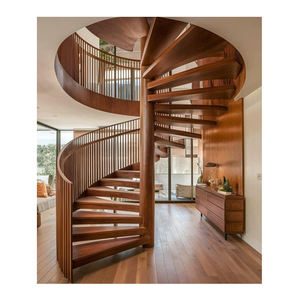 Design moderno Pré-fabricada Escada Espiral para Apartamento & Salão Uso Aço Inoxidável Stringer & Trilhar De Madeira com Trilho De Vidro - Product Image 1