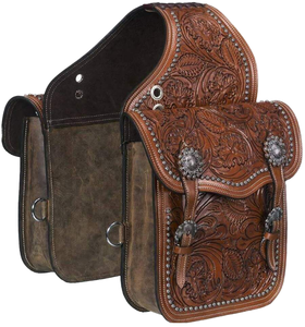 ที่แขวนอานม้าแบบไม่มีโครงเหล็ก ยี่ห้อ Western Leather and Iron พร้อมลายดอกไม้แบบนูน ตกแต่งด้วย Conchos สีเงิน โครงสร้างแข็งแรงทนทาน - Product Image 1