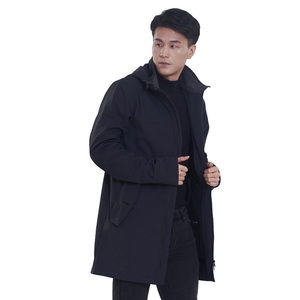 Último diseño moda elegante moderno <span class=keywords><strong>Trench</strong></span> hombres otoño elegante Unisex largo negro abrigo masculino con capucha - Product Image 5