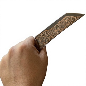 Cuchillo de Hoja Fija de Acero Damasco y Cobre con Mango de Madera, Personalizable, para Caza, Camping y Supervivencia - Product Image 2