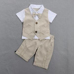 Ensemble deux pièces d'été pour bébés et enfants : Nouveauté – Costume élégant pour garçons avec chemise à nœud papillon et short - Product Image 3