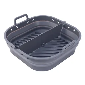 Square 8.5 Inch Baking Pan Airfryer Liner Reusable Foldable Bakeware Set Non-stick Air Fryers Silicone Pot Liners With Divider
