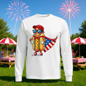 T-shirt a maniche lunghe Twin Hot Dog Patriotic con bandiera americana USA 4 luglio - Product Image 3