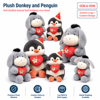En gros : Peluches et jouets en tissu (Pinguin 'Love', âne mignon), avec cœur à câliner, jouets d'animaux en peluche, coussins, idéaux comme cadeaux apaisants