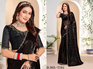 Travail manuel lourd soie femmes Saree avec Zircon Cutwork frontière indien et pakistanais vêtements mariée Saree disponible en gros - Product Image 3