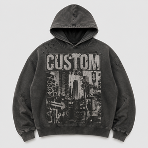 Sweat à capuche personnalisé avec graphique, en tissu French Terry, effet vintage, patchwork, streetwear, logo personnalisé de haute qualité, sweat à capuche pour homme - Product Image 3