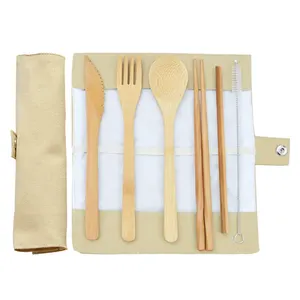 Cuchara y cuchillo con tenedor de bambú, juego de vajilla de viaje o portátil creativa, gran oferta de fábrica