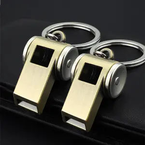 Metal Brass Key Chain With Whistle Shaped Gold Finishing Design Key Holder Shiny Keychain