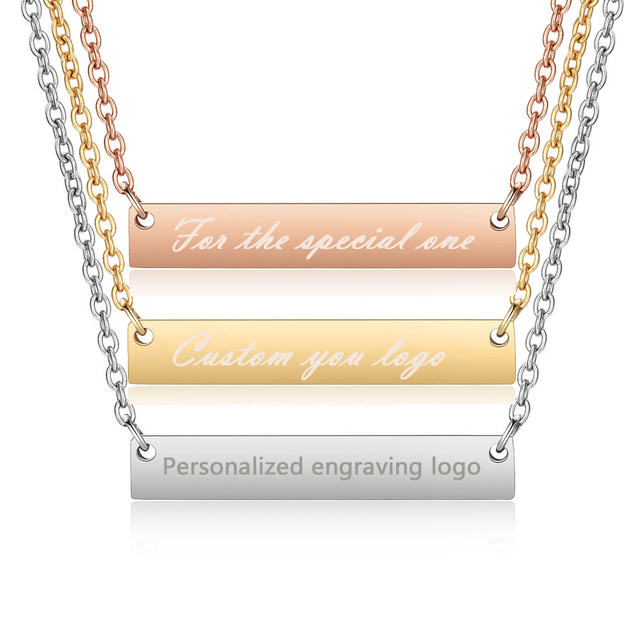 Manufacturer Personalize Custom Stainless Steel Engraved Name logo Bar Pendant Necklace for Couple Gift