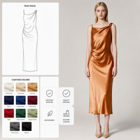 Robe de soirée cocktail asymétrique en satin pour femme, col rond, épaule dénudée, froncée, longueur midi, vente en gros, couleur personnalisée