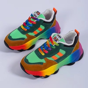 Custom Logo <strong>Women</strong> Rainbow Chunky Dad Shoes Breathable Mesh Upper Non-slip Comfort Color Block Platform Casual Walking Sneakers - Product Image 5