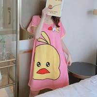 Pyjama d'été tendance à manches courtes en soie de lait rafraîchissante pour femme, jupe ample et évasée, adorable chemise de nuit à motif de dessin animé